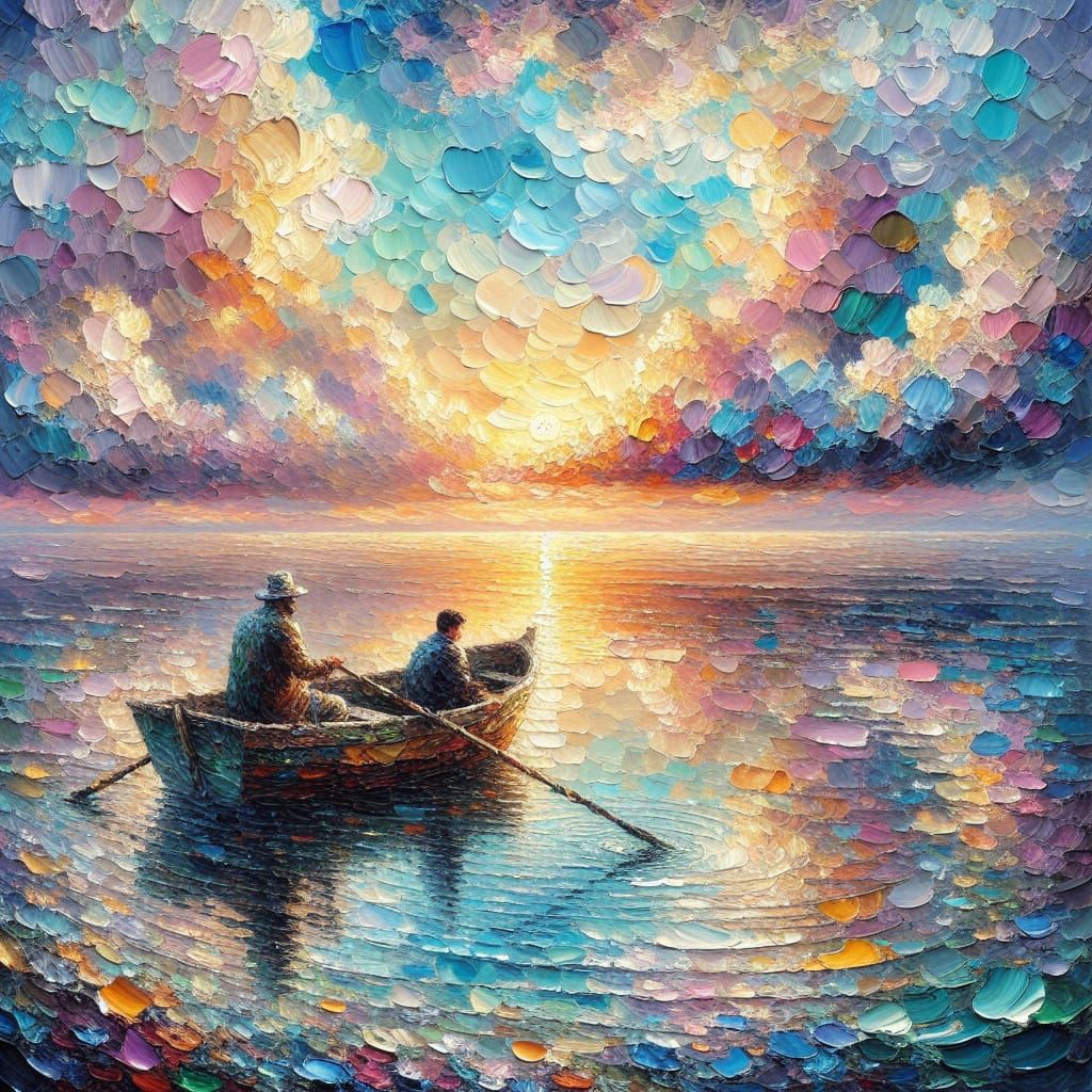 Impressionist Oil Painting of Morning Serenity on a Still La...