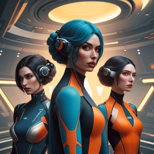 Three Women in Futuristic Sci-fi Style