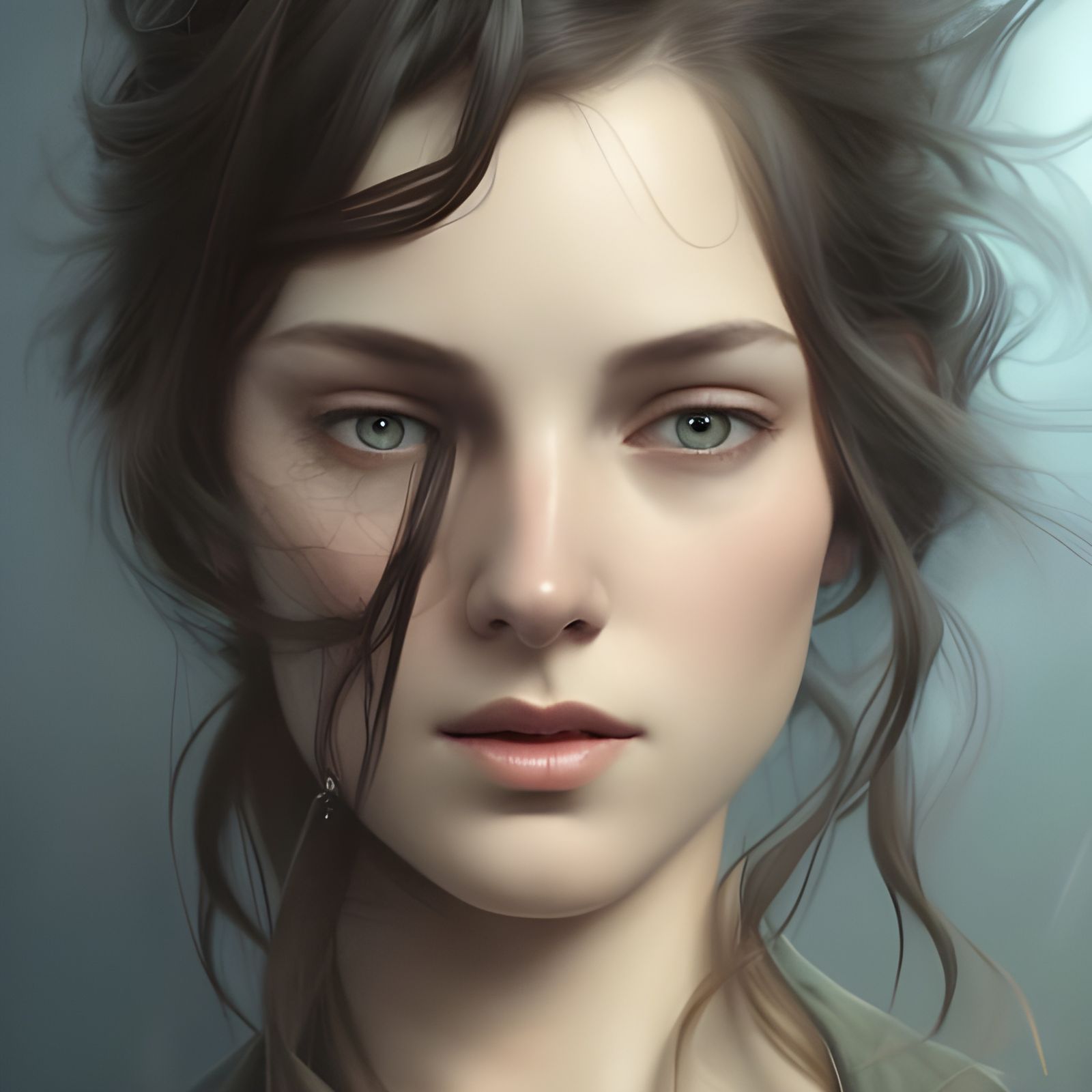 Detailed Portrait of Brunette Woman in Art Nouveau Style