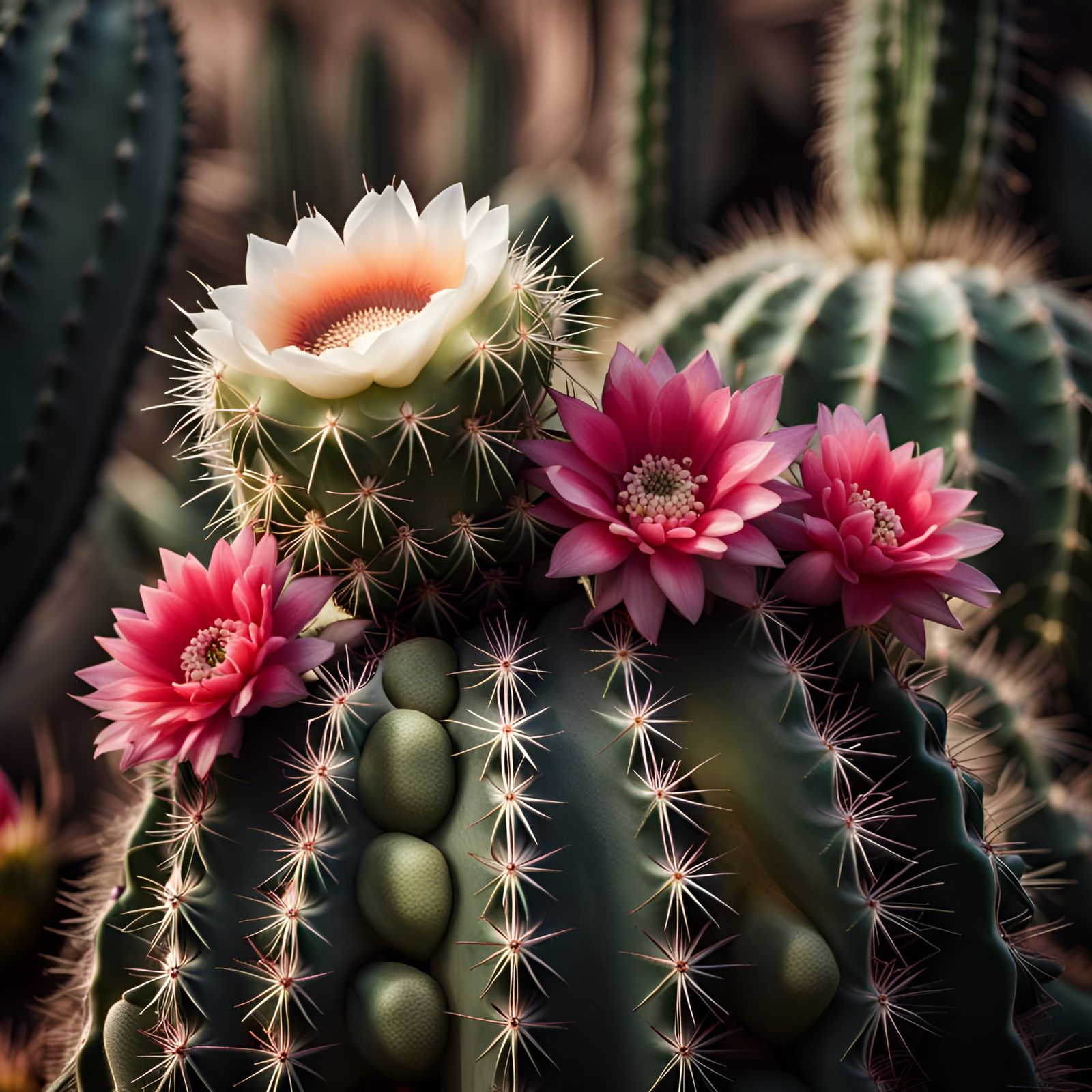 Hyperrealistic San Pedro Cactus with Flowers