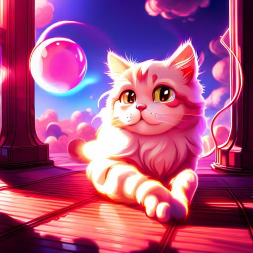 Bubble-Eyed Cat in Bubble World: Anime Art