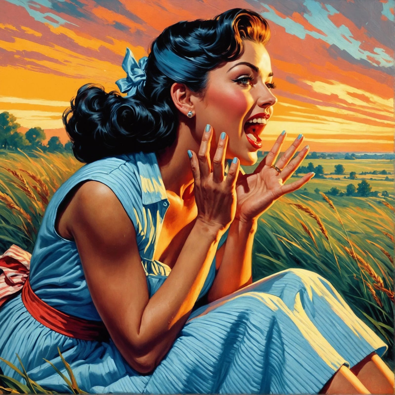 Expressive Painting of Woman Gazing at Sunset