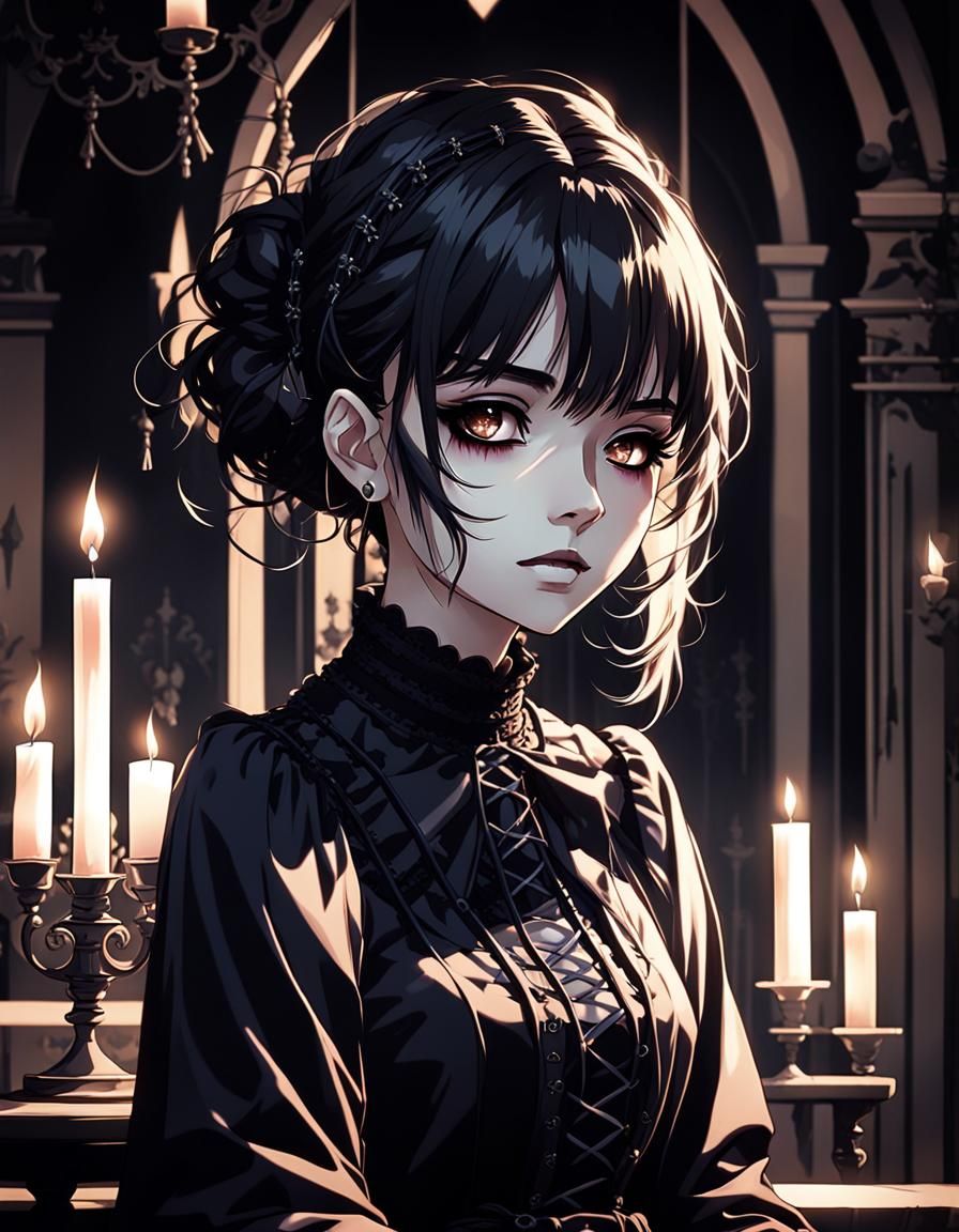 Anime Goth Girl in Dark Fantasy Style