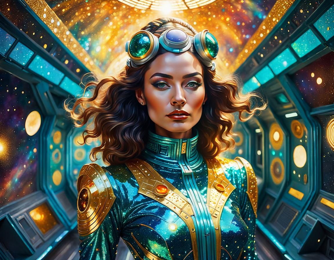 Galactic Traveler in Glittery Clothes, Watercolor Art