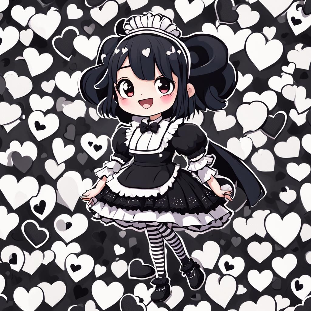 Happy Goth Maid with Heart Accents