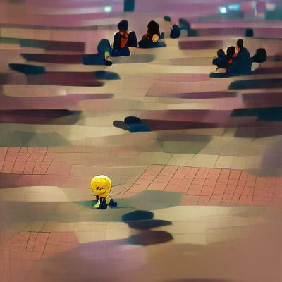 Solitary Figure in Crowded Space