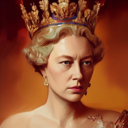 Queen Elizabeth Portrait in Art Nouveau Style