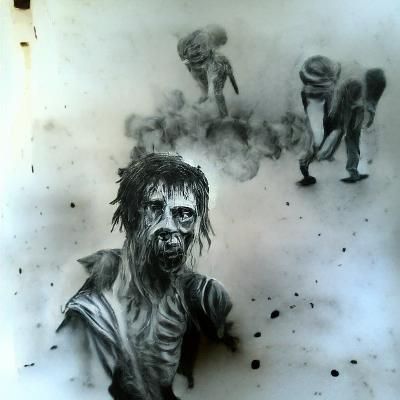 Detailed Charcoal Drawing of a Zombie