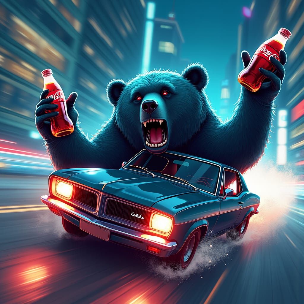 Russian Bear Juggles Coca Cola Bottle in Speeding Car