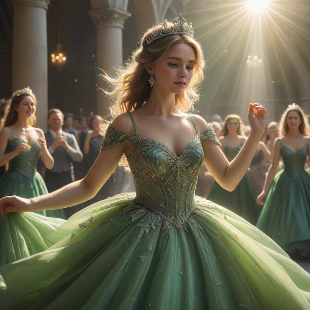 Ethereal Green Goddess in Regal Ball Gown