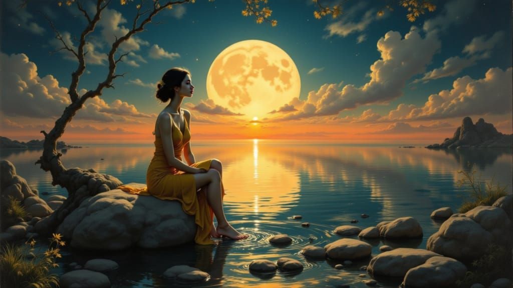 Ethereal Portrait in a Soft Moonlit Landscape