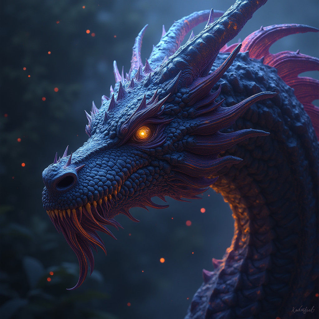 Majestic Dragon Head in Dark Magic Aura