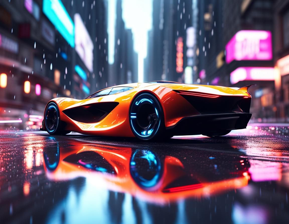 Futuristic Car Races Through Neon City