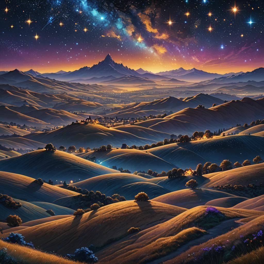 Starry Night Over Gentle Hills: Matte Painting