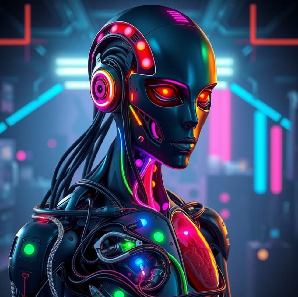 Bio-Mechanical Android in Cyberpunk Aesthetic