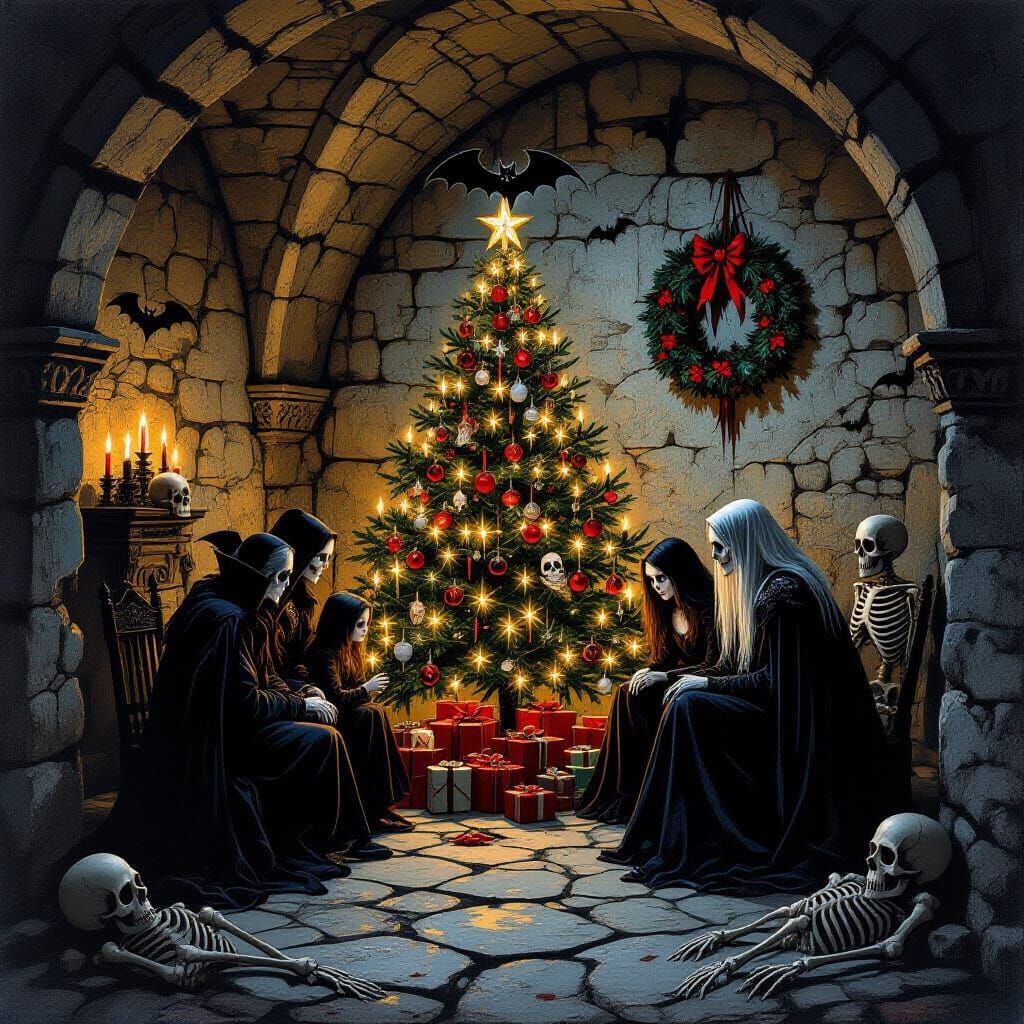 Gothic Vampire Family in Candlelit Crypt