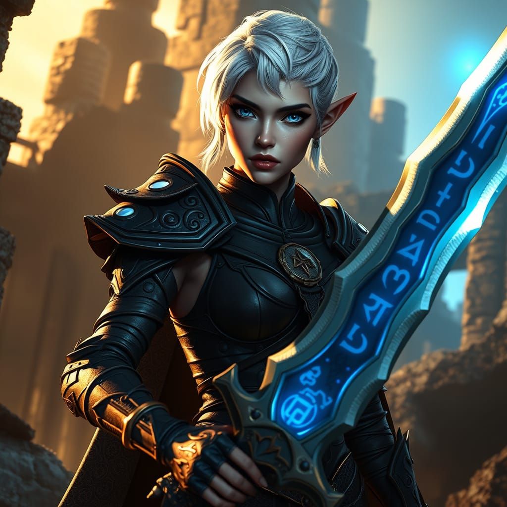 Ethereal Fantasy Warrior Princess in Medieval Ruins