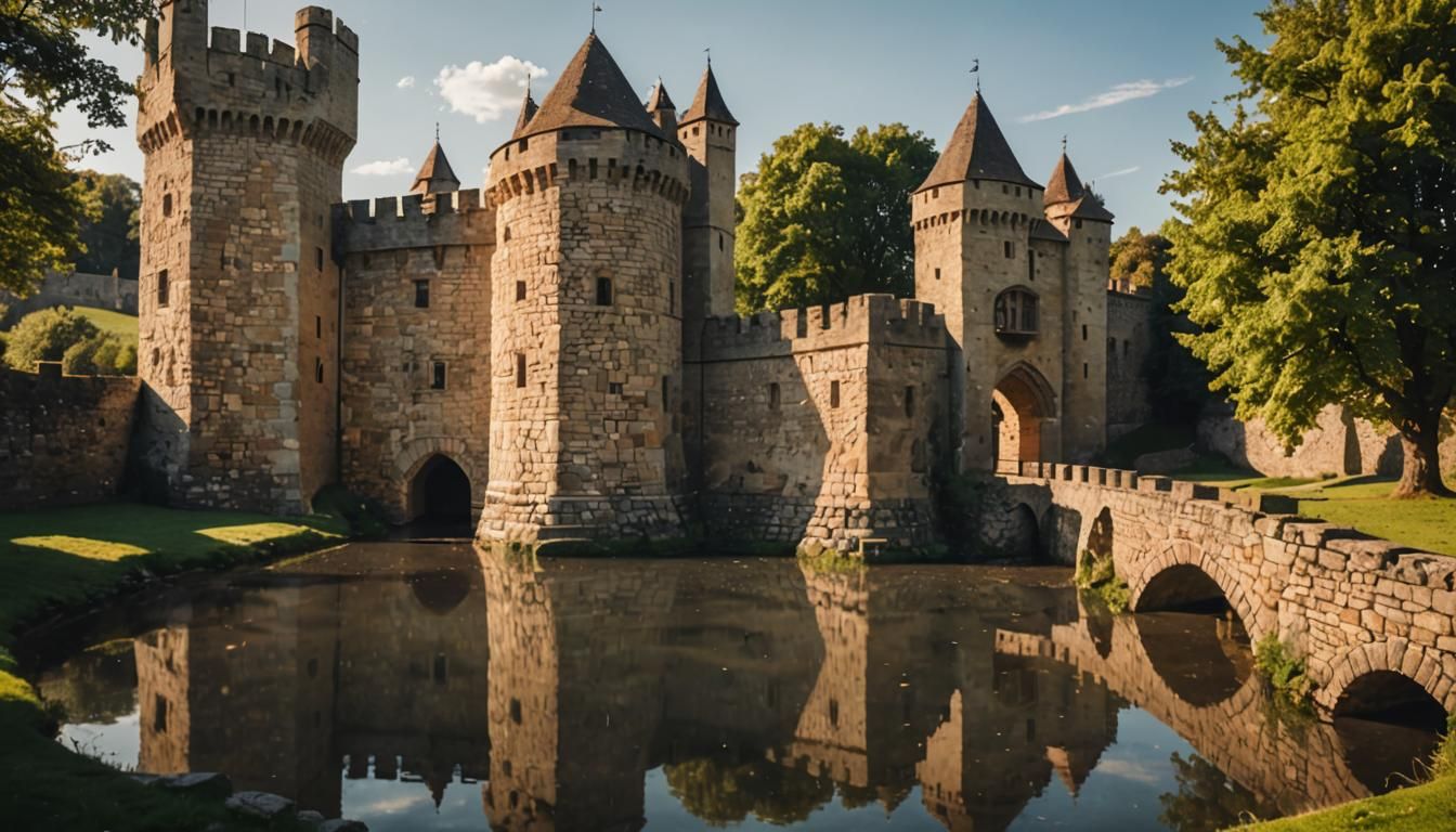Medieval Castle Gate in Golden Hour Light