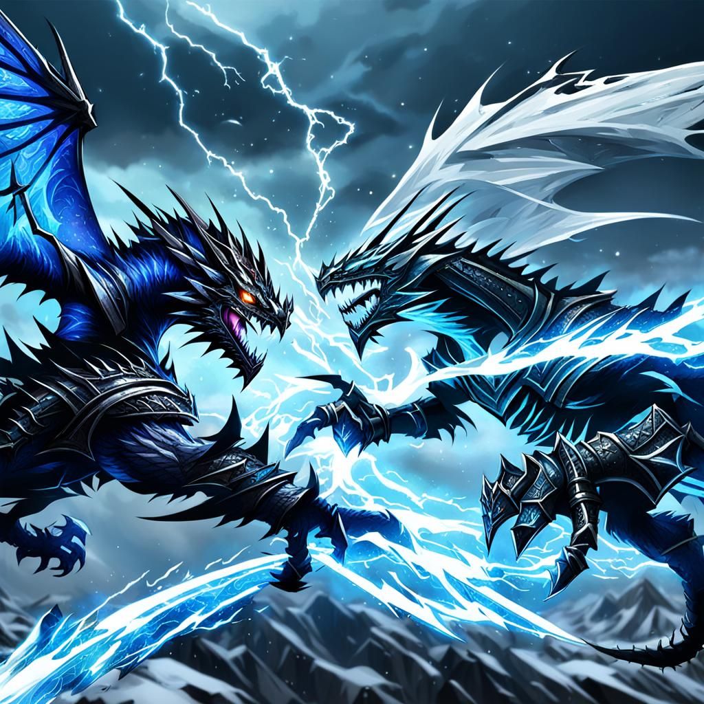 Electric and Ice Dragons Duel in the Sky