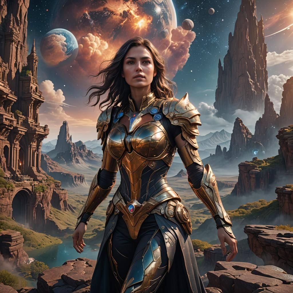 Sensual Pleiadian Woman in Scenic Space Background