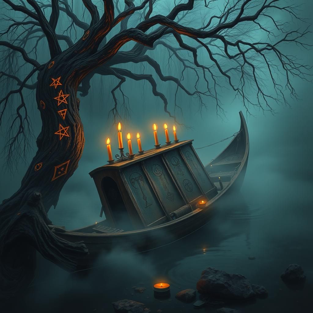 Mystical Canal Boat Conjuring Eldritch Presence