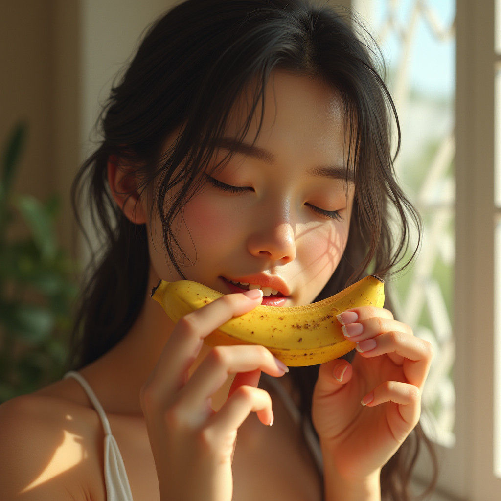 Woman Eats Banana: Hyperrealistic Fantasy Art