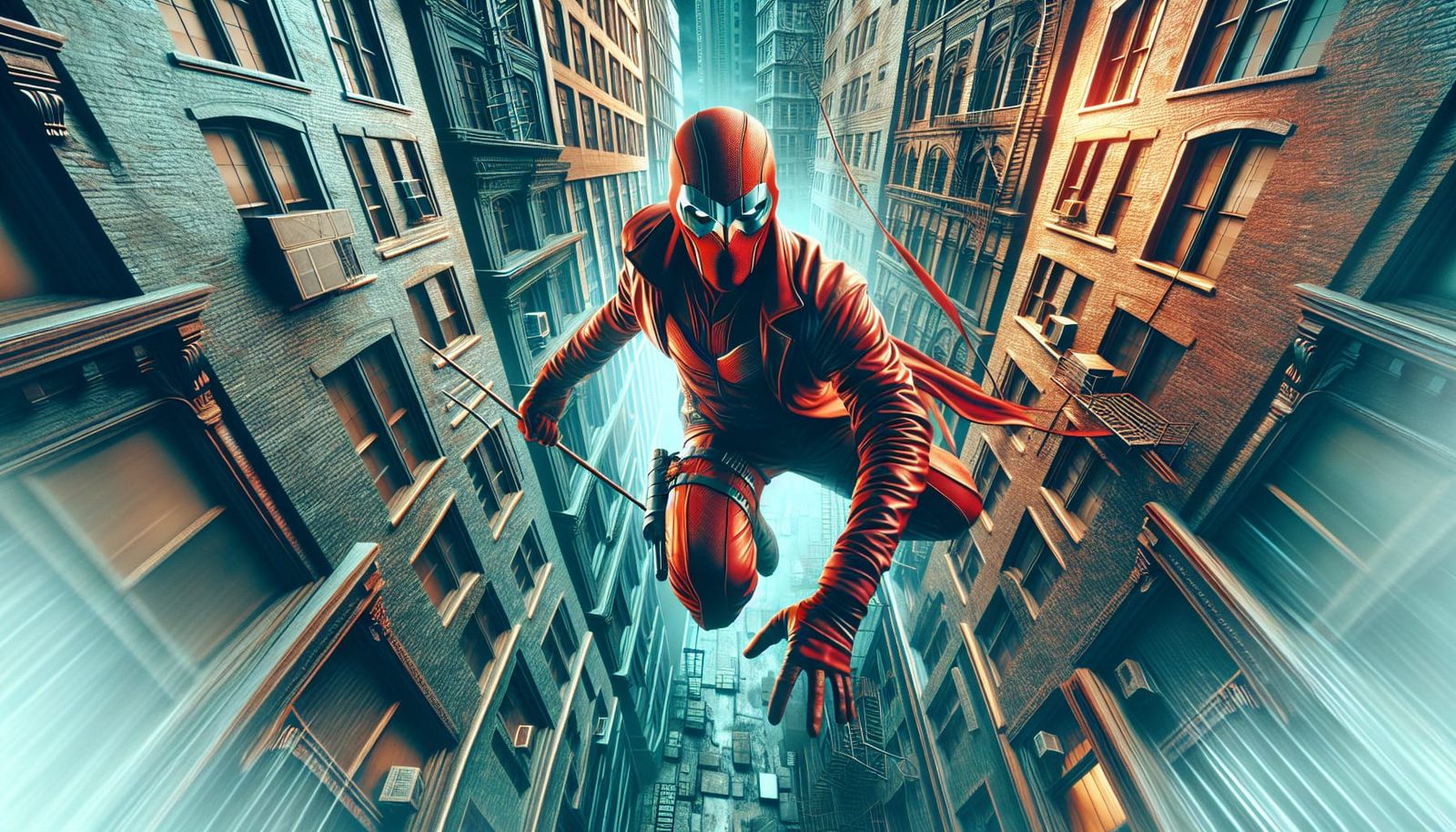 Dynamic Comic Book Vigilante Swings Through City