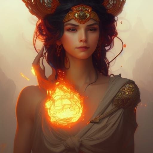 Fire Goddess Portrait in Hyperdetailed Digital Art Style