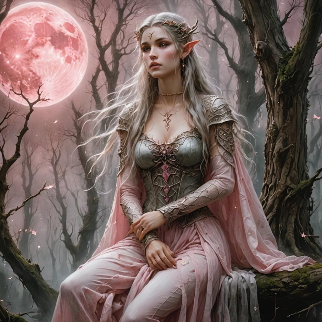 Ethereal Elven Woman in Forest Fantasy Art