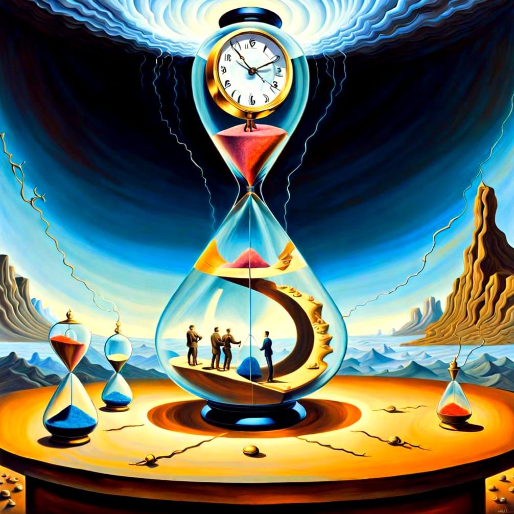 Surreal Hourglass Vortex Swallows Divergent Fates in a Dali-...