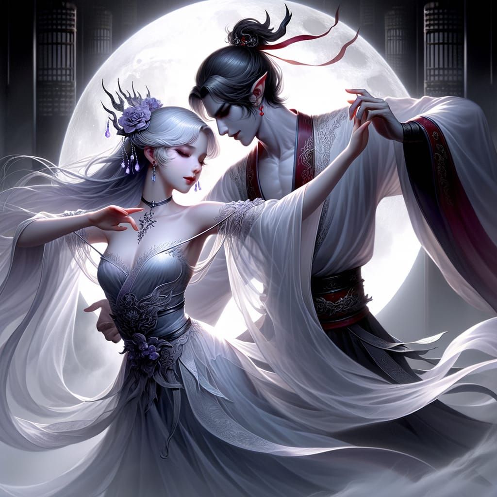 Ethereal Dance of Danger in Moonlit Digital Art