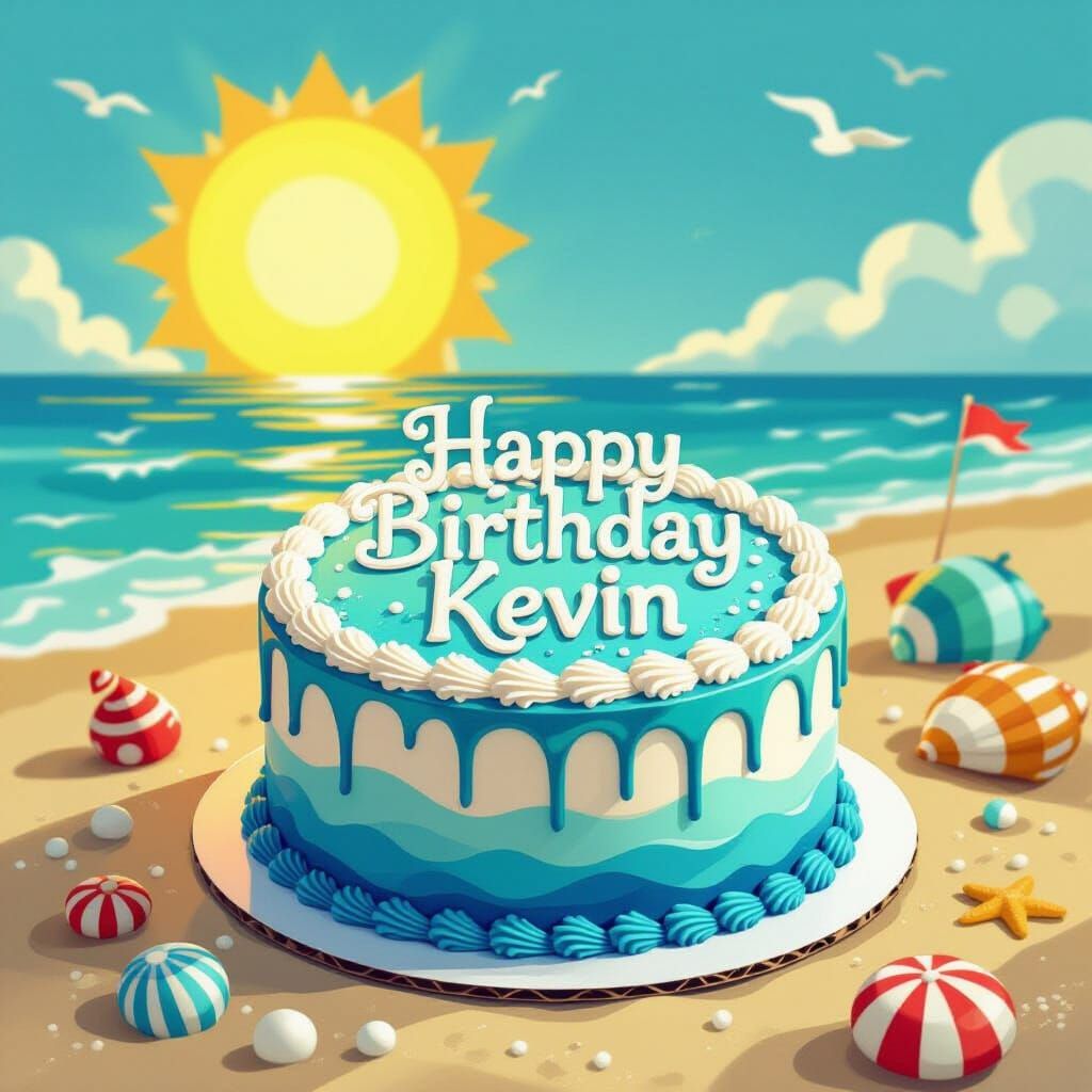 Beach Themed Birthday Cake with Sun and Ocean Colors