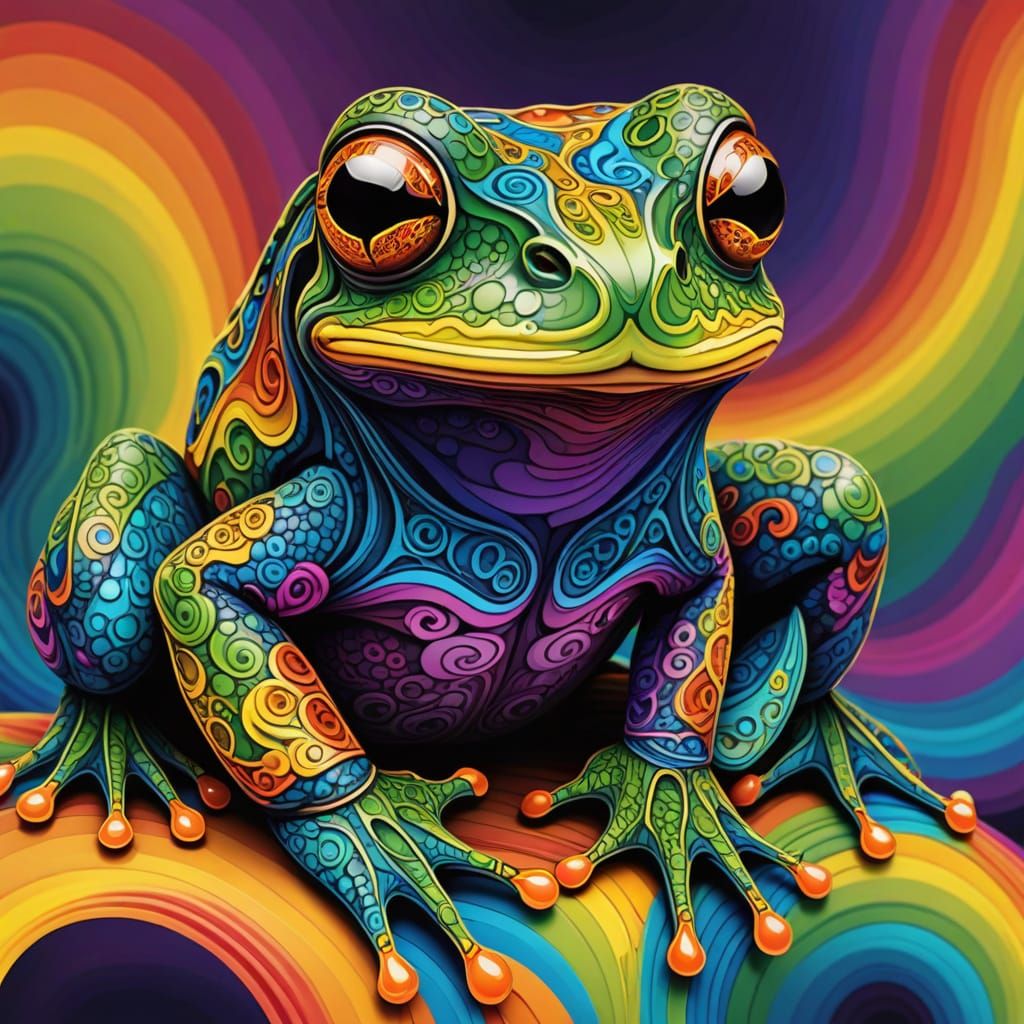 Psychedelic Rainbow Frog Portrait in Fractal Style