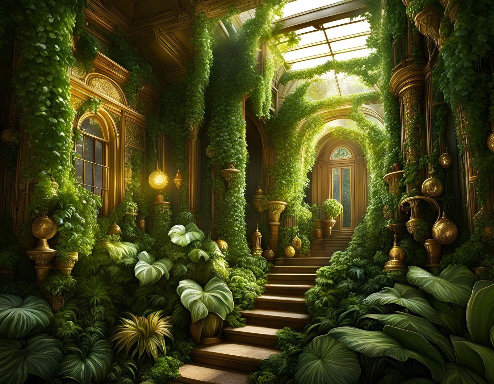 Magical Houseplant Growing Gold Coins: Digital Illustration