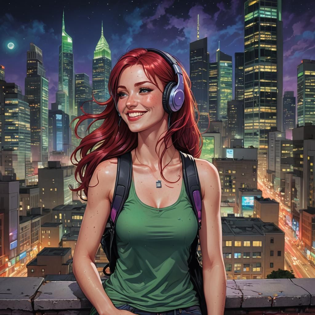 Anime Portrait of a Beautiful Woman with Headphones