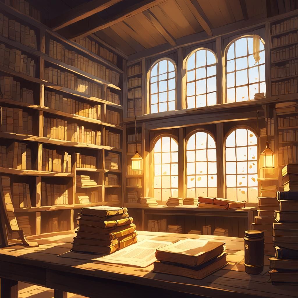 Golden Light Illuminates Ancient Library, Concept Art