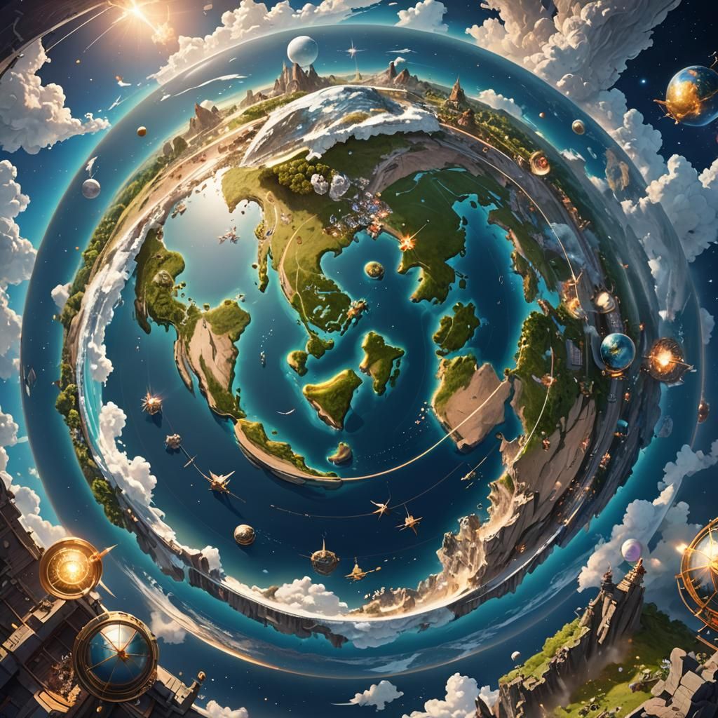 Flat Earth with Firmament in Anime Style