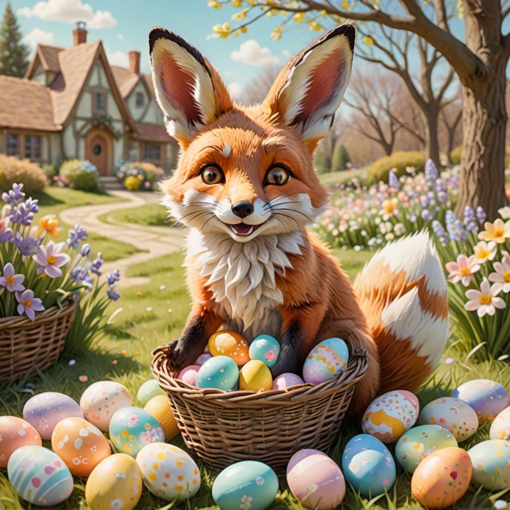 Whimsical Easter Fox in Pastel Colors