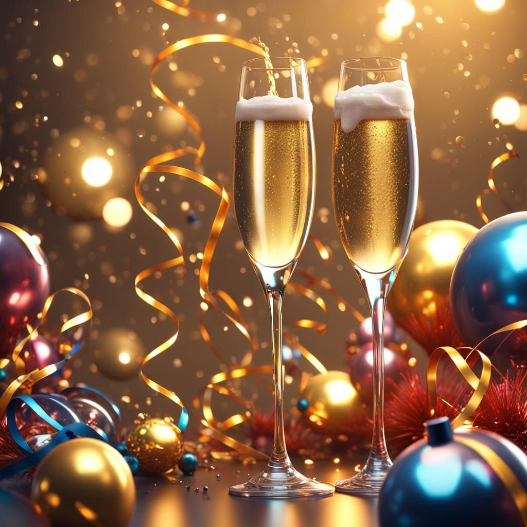 Happy New Year 2024 Celebration in Digital Painting