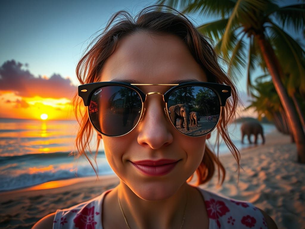 Sunset Beach Reflection in Aviator Glasses