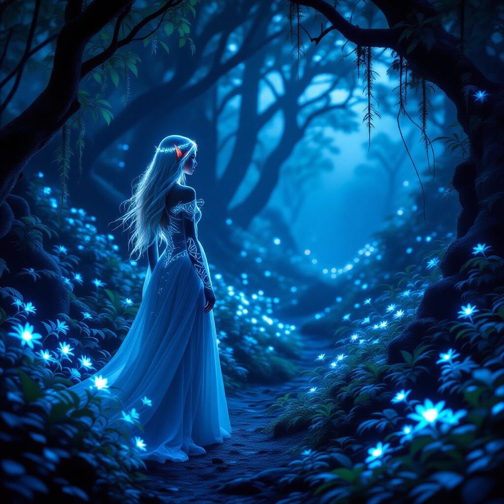 Ethereal Elf Maiden in Enchanted Forest