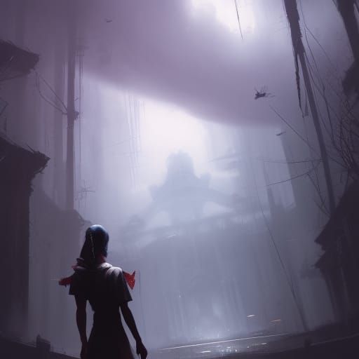 Scary Nurse in Fog: Dark Fantasy Art