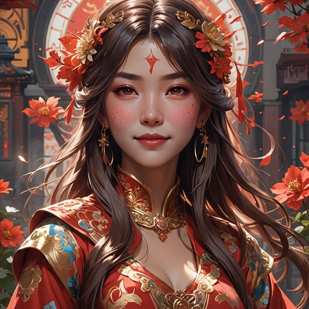 Woman in Red Dress: Hyperdetailed Digital Art Portrait