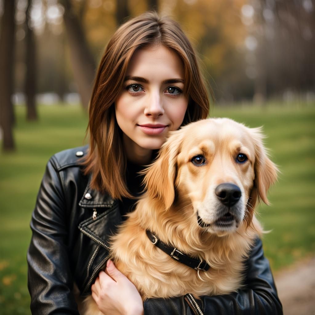Woman with Golden Retriever: Professional Color Portrait