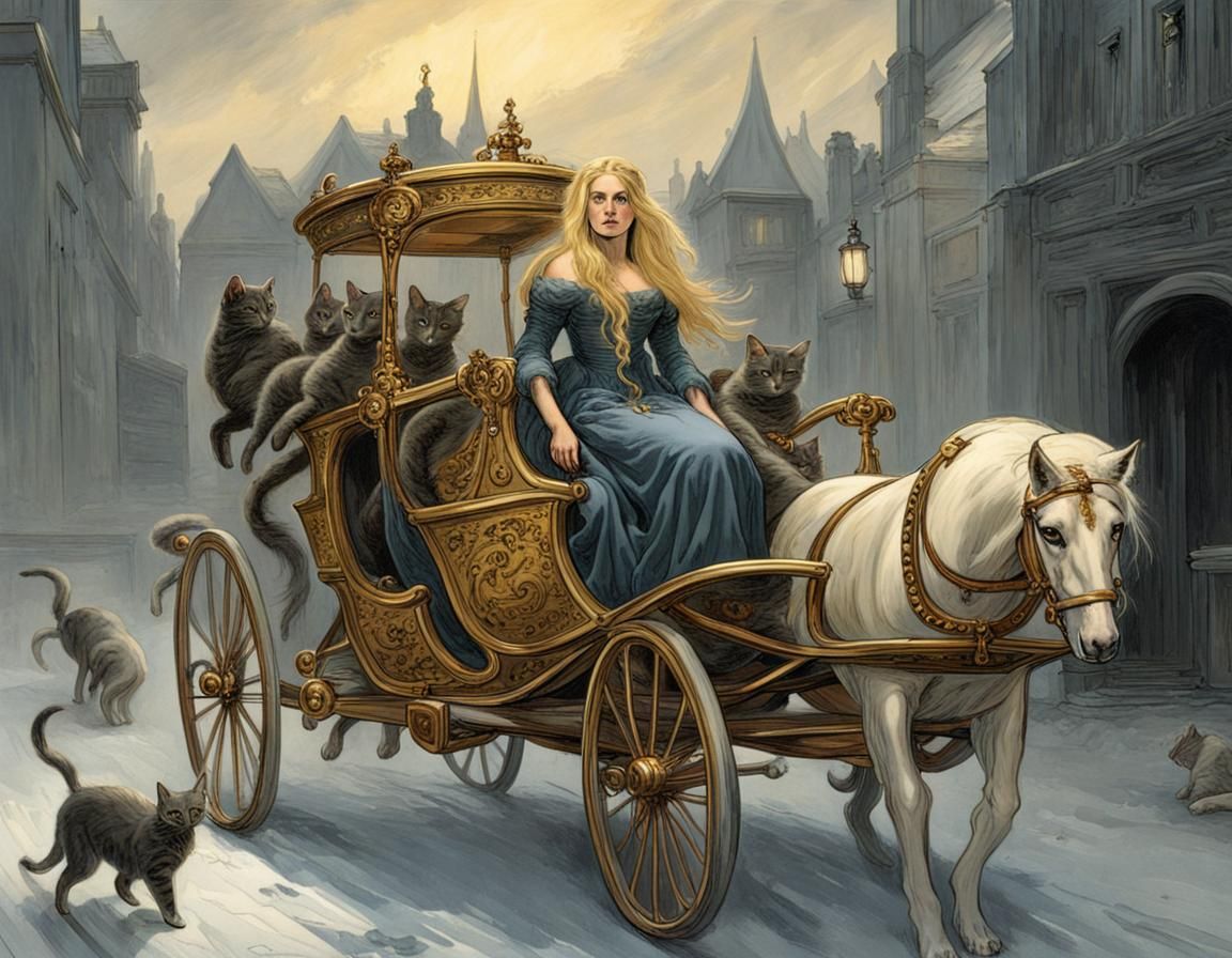 Norse Goddess Freya in Gold Carriage