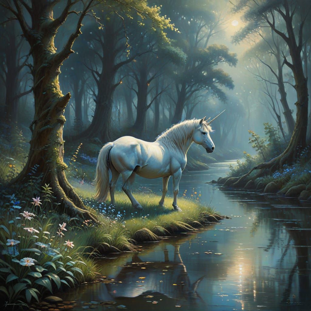 Whimsical Oil Painting of a Mystical Forest