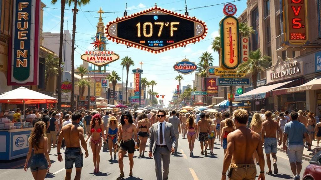 Vibrant Las Vegas Street Scene in Hyper-Realism Style