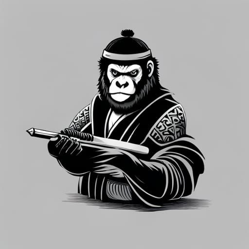 Gorilla samurai holding a Katana
