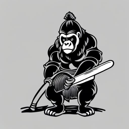 Gorilla samurai holding a Katana