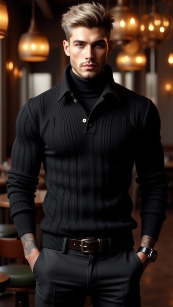 Muscular 50-Year-Old Man in Cable-Knit Sweater